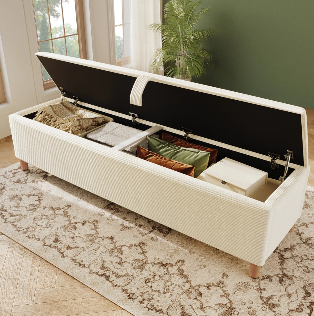Panca contenitore beige in velluto a coste 175 cm