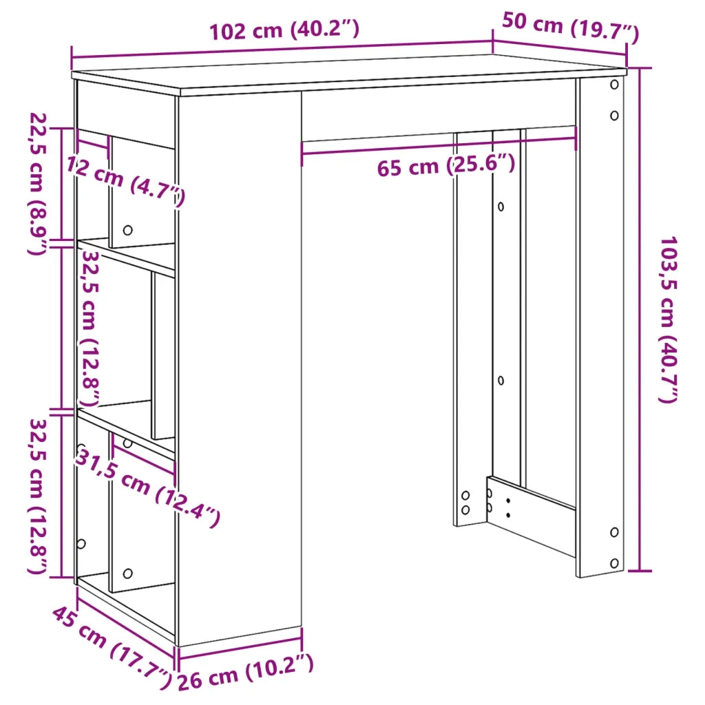 Tavolo Bar con Rastrelliera Grigio 102x50x103,5 cm Multistrato