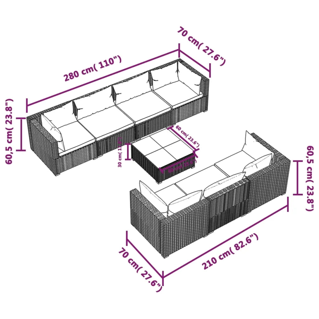 Set Divani da Giardino 8 pz con Cuscini in Polyrattan Marrone cod mxl 38865