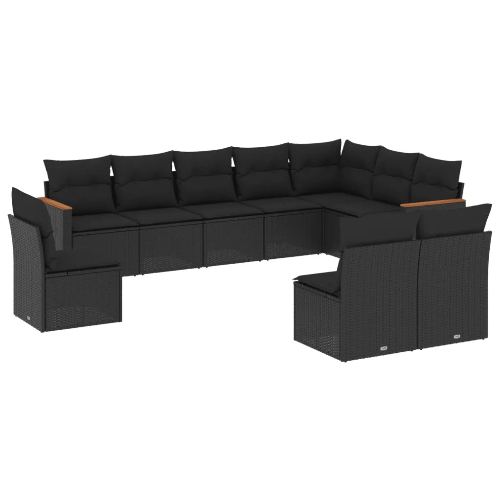 Set Divani da Giardino 10pz con Cuscini in Polyrattan Nero 3258471