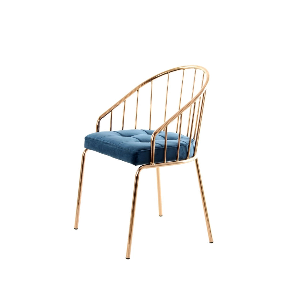 Sedia di design Palma in velluto blu scuro e metallo