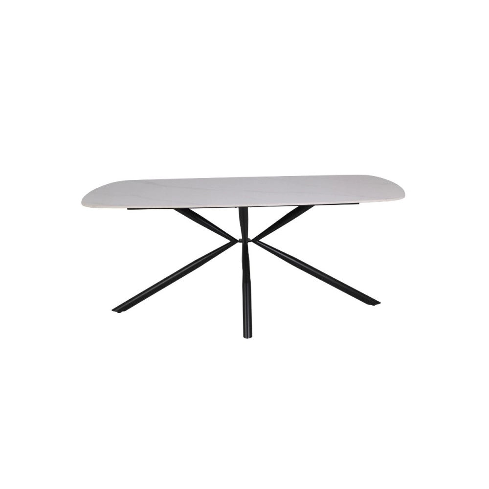 Tavolo Style con piano in ceramica effetto marmo bianco lucido e gambe nere