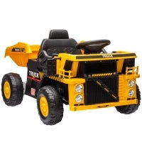 Camion per Bambini 3-5 Anni con Motore 12V, Macchina Elettrica per Bambini con Musica e Fari, Giallo