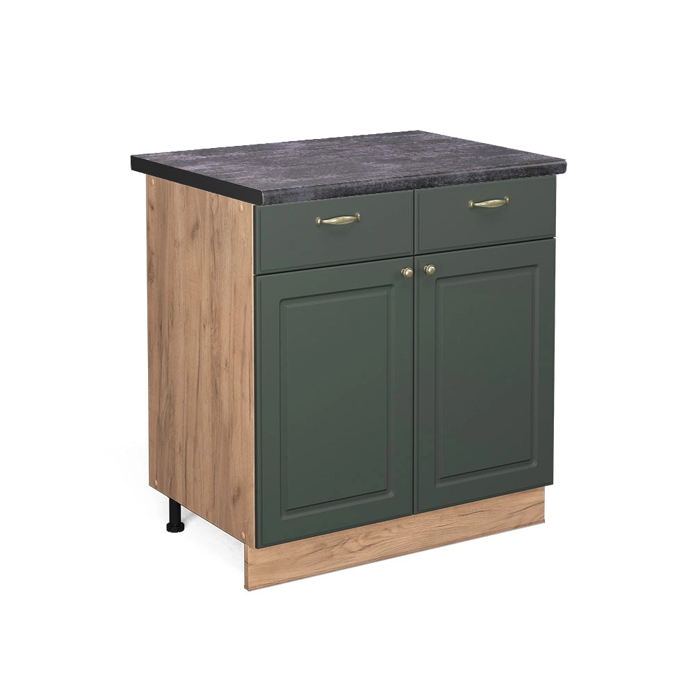 Mobiletto base per cucina Fame-Line Verde-oro rustico/Rovere dorato 80 cm, PL Antracite Vicco