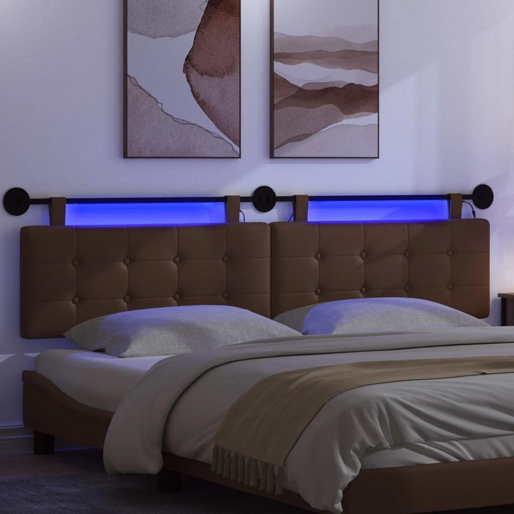 Testiera | Testata sospesa Con luce LED Marrone Similpelle
