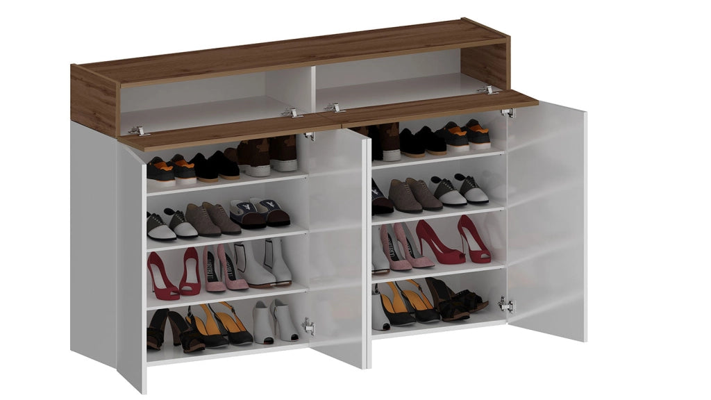 Scarpiera 4 Ante e 2 Ripiano a Ribalta 152x35x100 cm Savona 4A 1R Bianco Opaco/Rovere Wotan