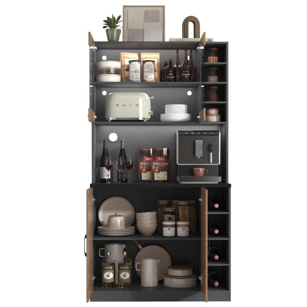 Mobile da cucina con LED e vetro rinforzato 100x47x187 cm; MDF e PB; grigio e bianco