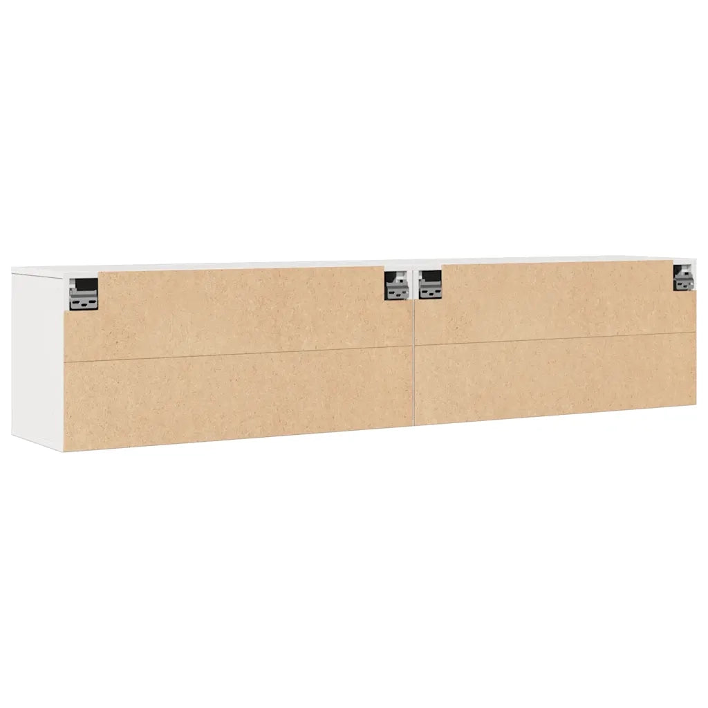 Pensili 2 pz Bianchi 80x30x35 cm in Legno Massello di Pino 813458