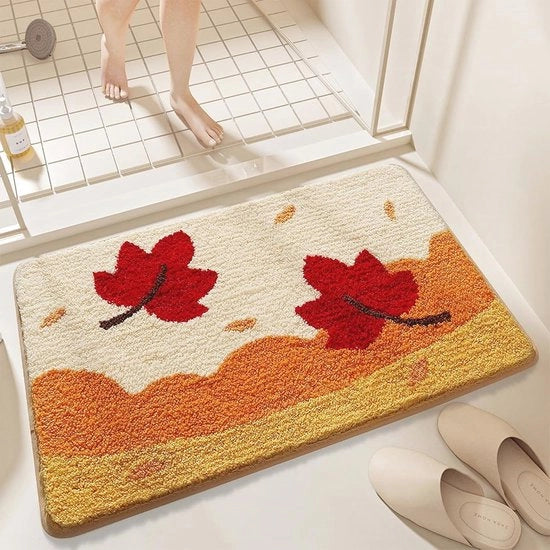 Tappeto Antiscivolo per Bagno 50 x 80 cm con Motivo Foglie Autunnali – Superfino e Assorbente Microfibra