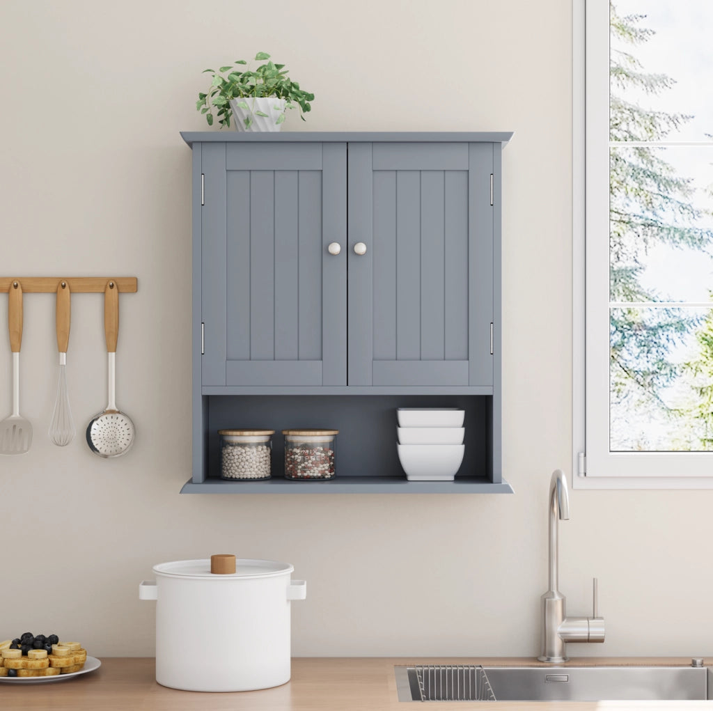 Armadietto bagno a muro 54.6x19.8x60 cm con ripiani regolabili in MDF grigio chiaro