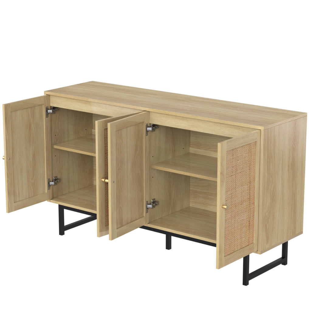 Credenza 140x39;5x80 cm con 4 ante in rattan naturale; colore legno