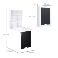 Tavolo Scrivania Pieghevole a Muro con Lavagna, 60x94.5x147cm, Bianco e Nero