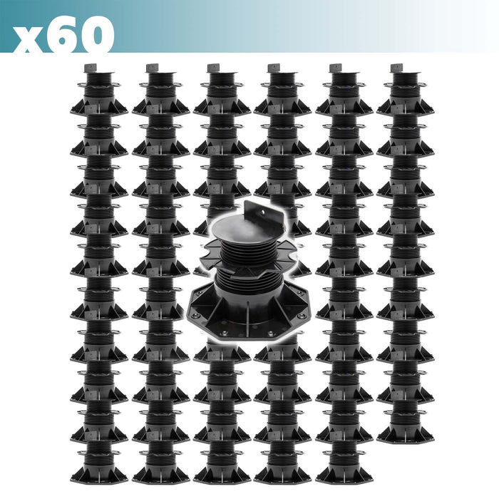 Set 60 supporti per pavimenti galleggianti, altezza regolabile 60-128mm Max 2700 kg, Pavimenti Decking