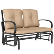 Panchina a Dondolo da Giardino per 2 Persone con Cuscini per Seduta e Schienale, 122x70x87cm, Khaki