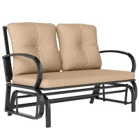 Panchina a Dondolo da Giardino per 2 Persone con Cuscini per Seduta e Schienale, 122x70x87cm, Khaki