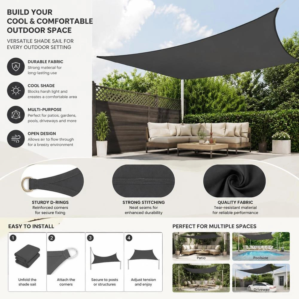 Rectangular Sunshade Sail Made Of Oxford Fabric, 4x5 M, Anthracite