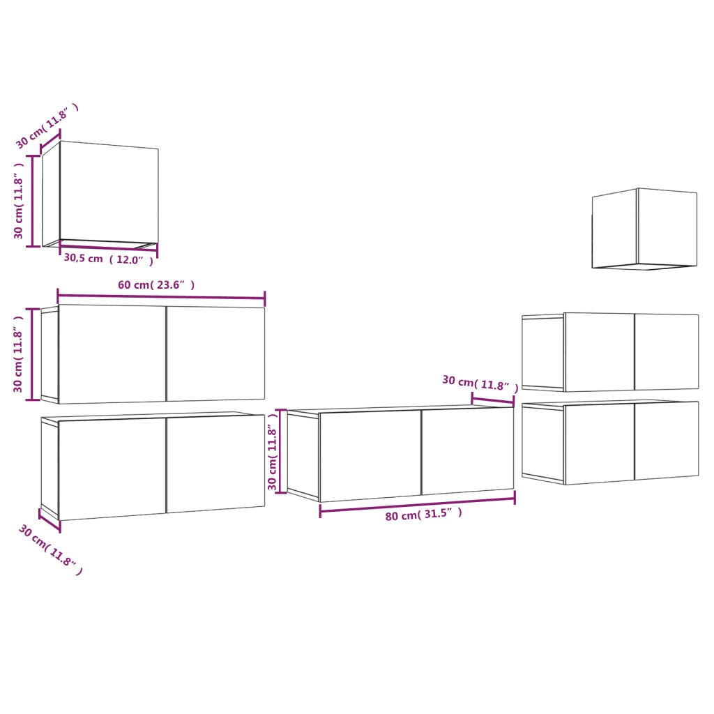 Set di Mobili Porta TV 7 pz Rovere Fumo in Legno Multistrato