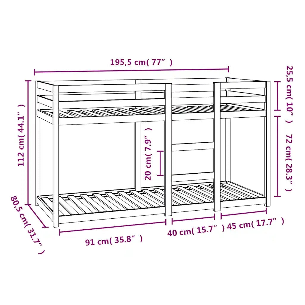 Letto singolo | Letto per adulti | Letto a Castello 75x190 cm in Legno Massello di Pino