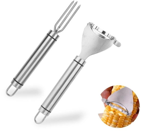 Set di Strappatori di Mais a Doppia Lama in Acciaio Inossidabile - 2 Pezzi - Dimensioni 18,7x6cm / 18,2x6,5cm - Strappatore di Mais