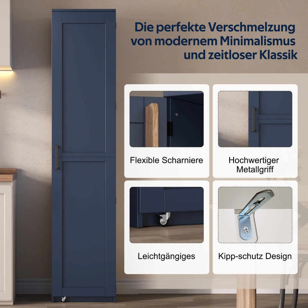 Mobile contenitore alto con ripiani regolabili e vani anta; 40x40x183 cm; blu