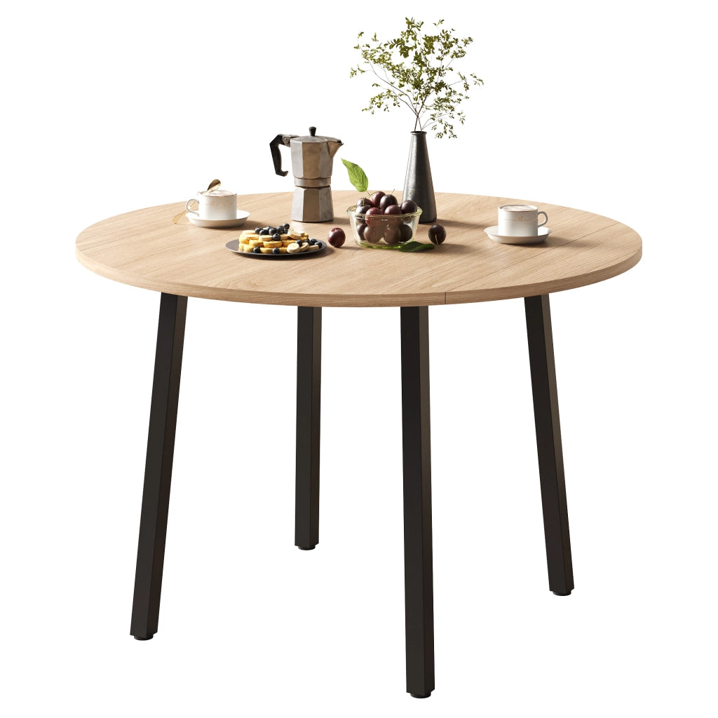 Tavolo da Pranzo Pieghevole Rotondo ¨C MINIMAL ¨C Gambe in Metallo, Effetto Quercia, 100x100 cm