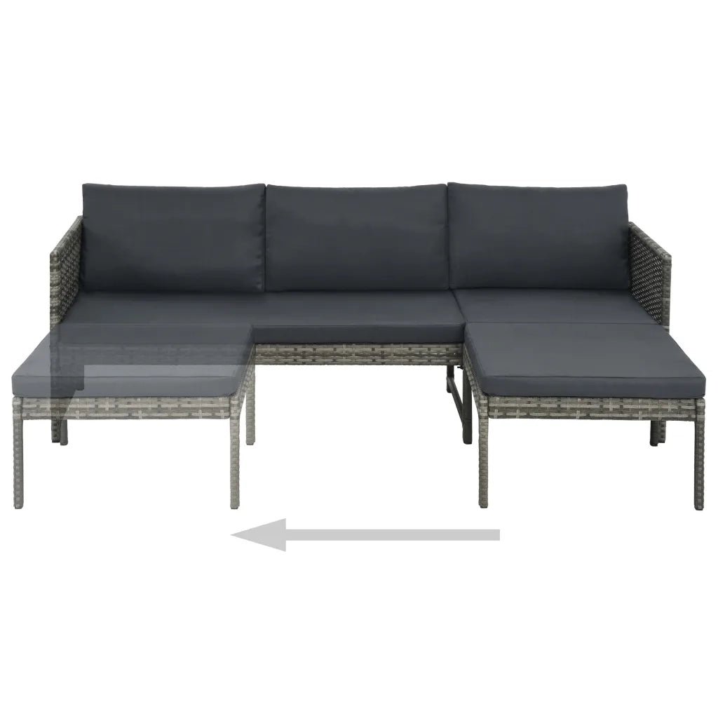 Set Divani da Giardino 3 pz con Cuscini in Polyrattan Grigio cod mxl 42103