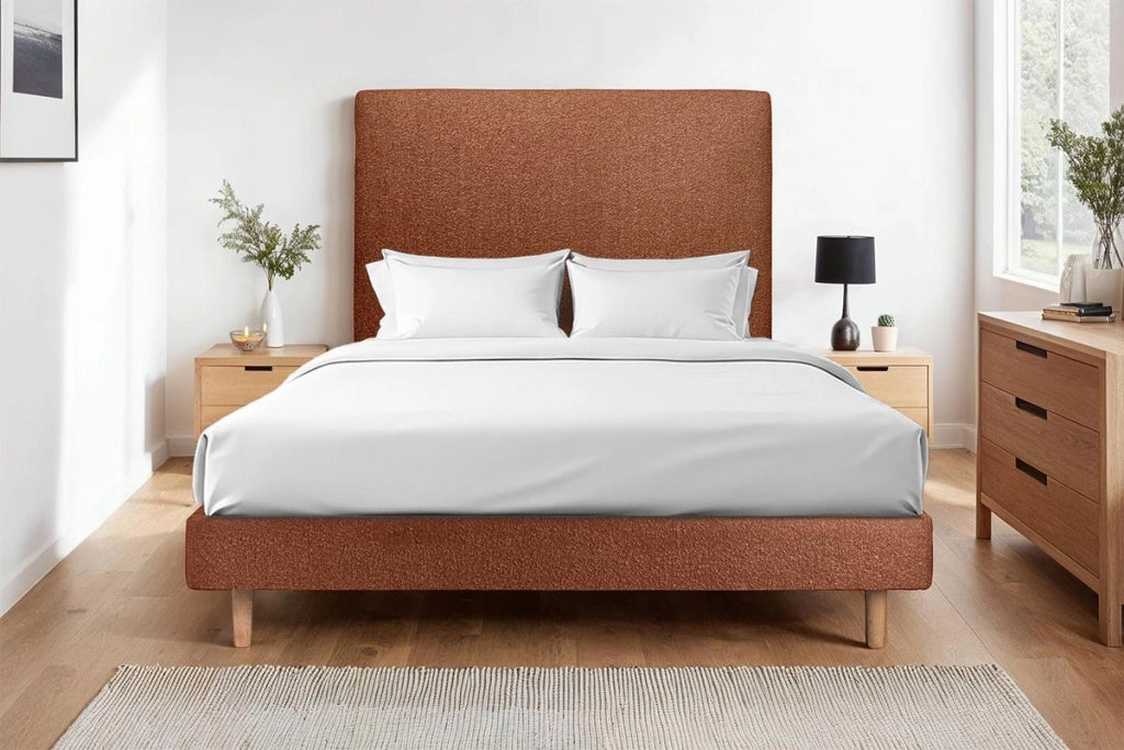 Letto 135x190 cm con testata imbottita - tessuto bouclé