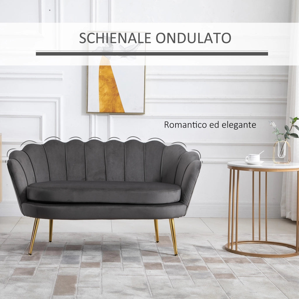 EasyComfort Divanetto 2 Posti in Tessuto Effetto Velluto con Braccioli, Divano Moderno con Seduta Imbottita per Camera da Letto e Soggiorno, 133x63x75cm, Grigio