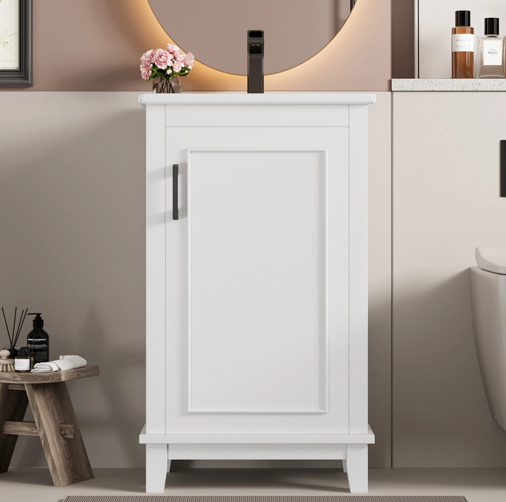 Mobile lavabo 51x34x83 cm in MDF e ceramica bianco, salvaspazio –