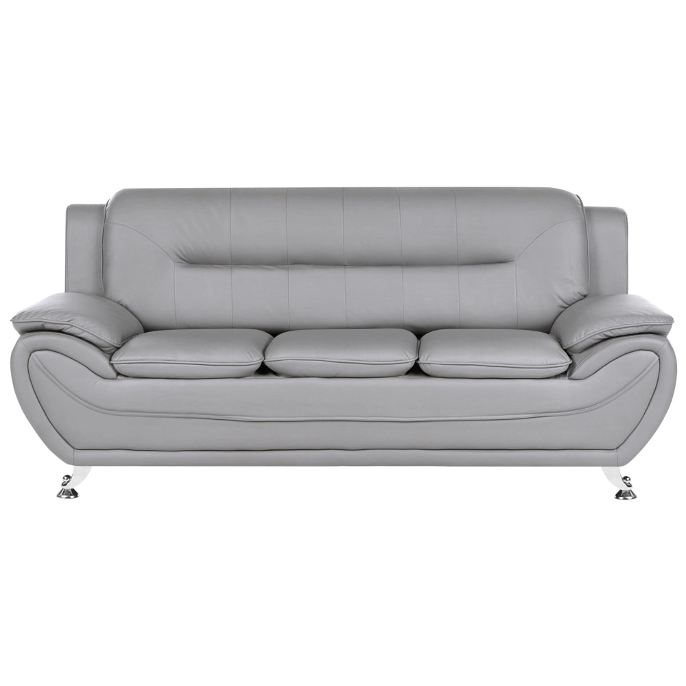 Divano a 3 posti in ecopelle vegana grigio con braccioli e gambe in metallo argentato facile da pulire stile moderno e glamour per il soggiorno