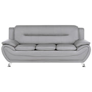 Divano a 3 posti in ecopelle vegana grigio con braccioli e gambe in metallo argentato facile da pulire stile moderno e glamour per il soggiorno