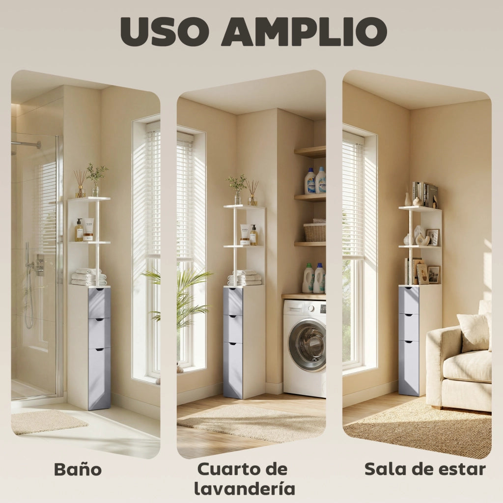 Colonna Bagno Moderna con 2 Ripiani 2 Cassetti e Anta ¨C zephmum ¨C Bianco 15x33x136,8 cm