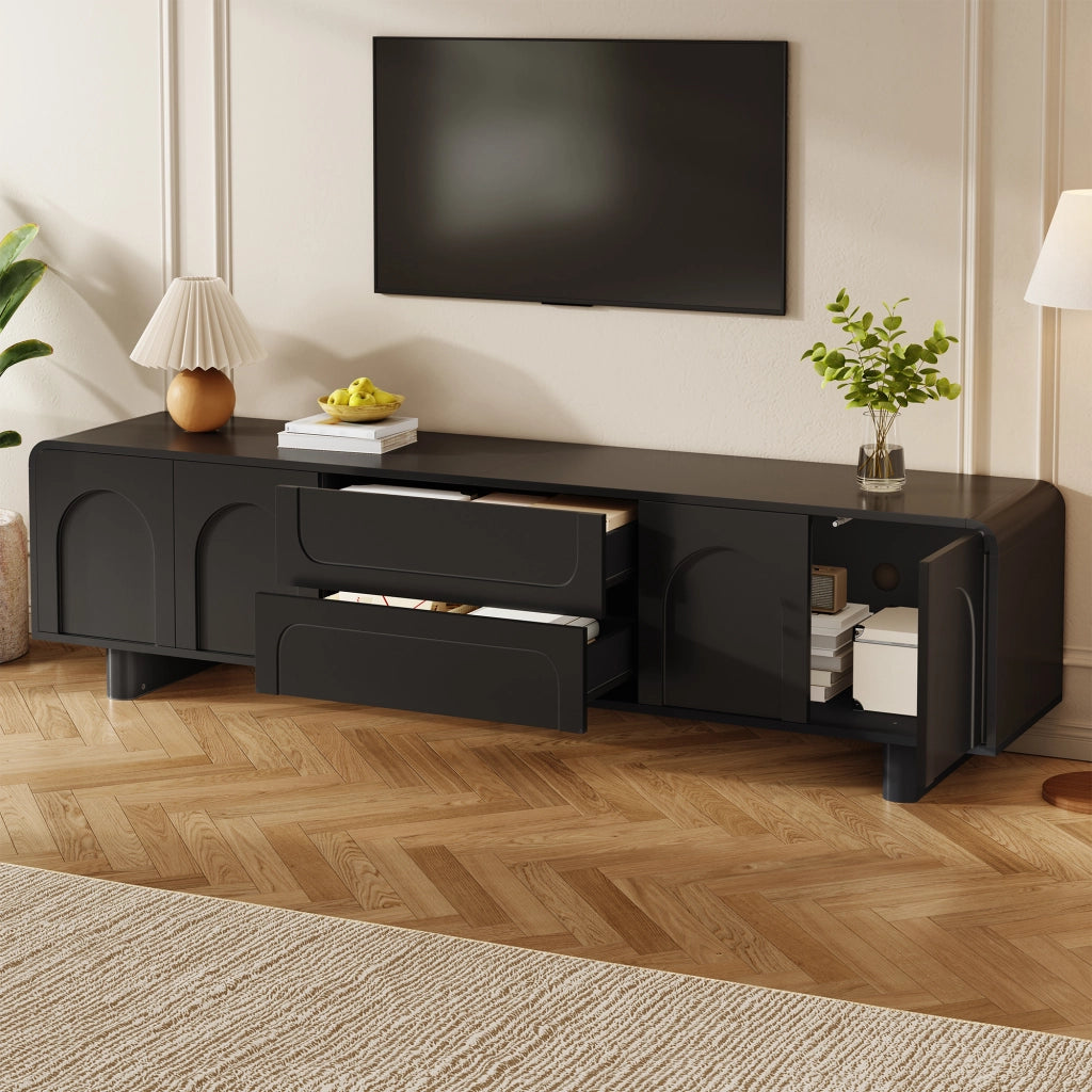 Mobile TV basso nero 180x40x46 cm con 4 ante; 2 cassetti e passacavi