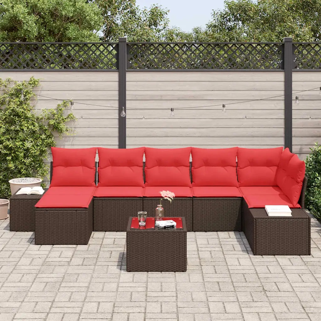 Set Divano da Giardino con cuscino 8 pcs Marrone polyrattan