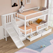 OKWISH Letto a Castello 90×200 cm, Letto Singolo con Scivolo, Scala e 2 Cassetti, senza Materasso, in Legno Massello, Bianco