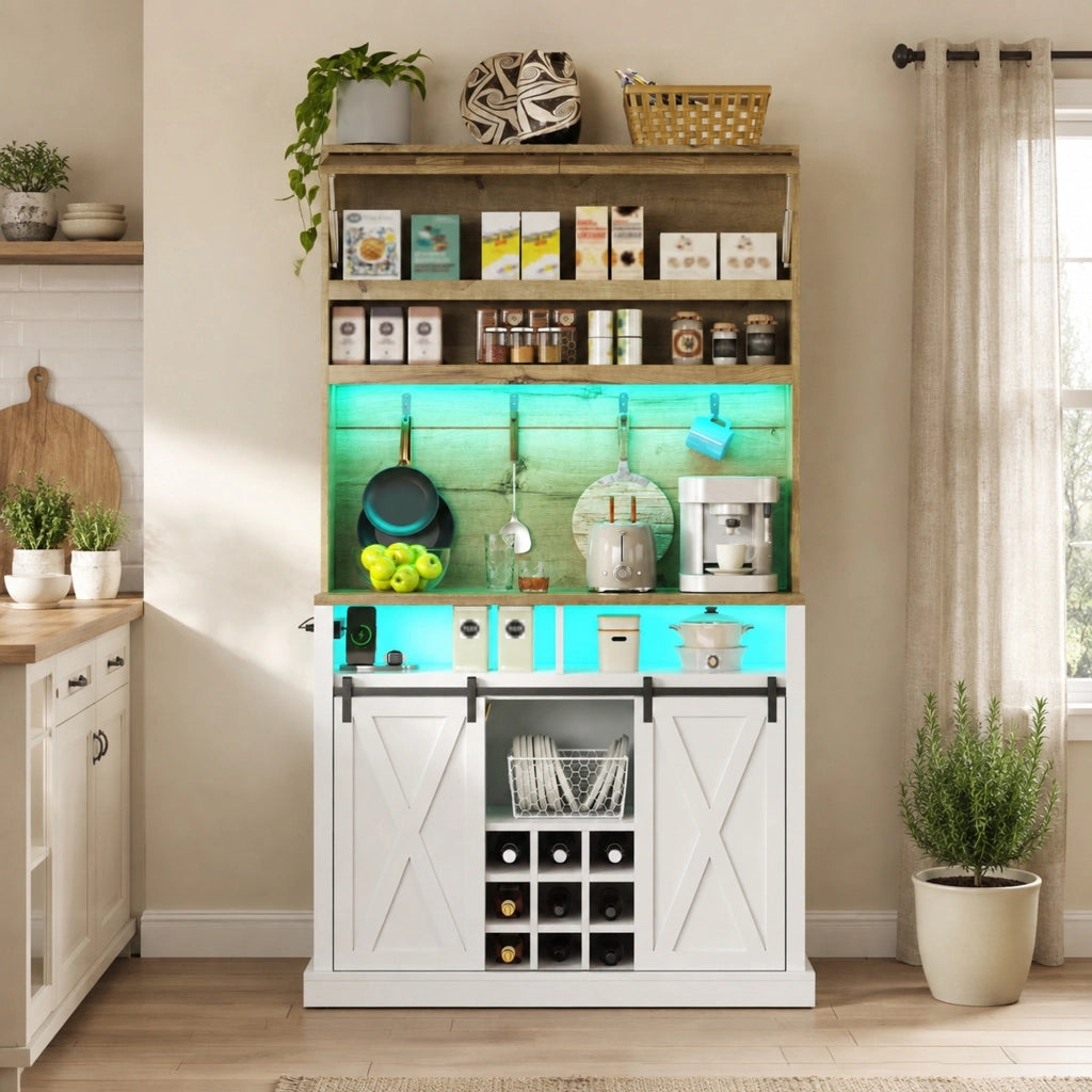 Mobile colonna cucina MDF con LED RGB e vetrina 110x40x191 cm