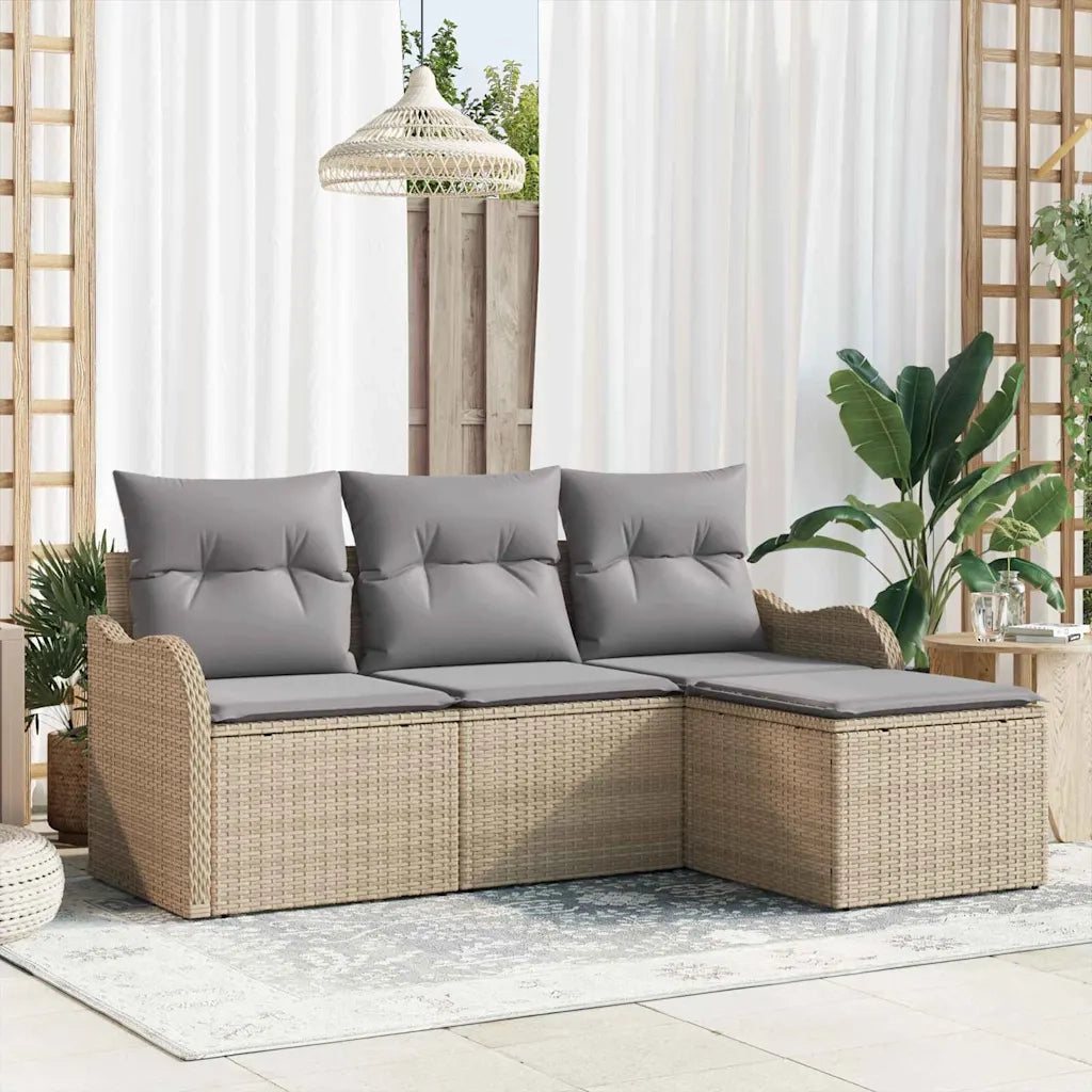 Set Divano da Giardino con cuscino 4 pz-Sofa da Giardino-Divanetto da esterno Beige polyrattan 588129
