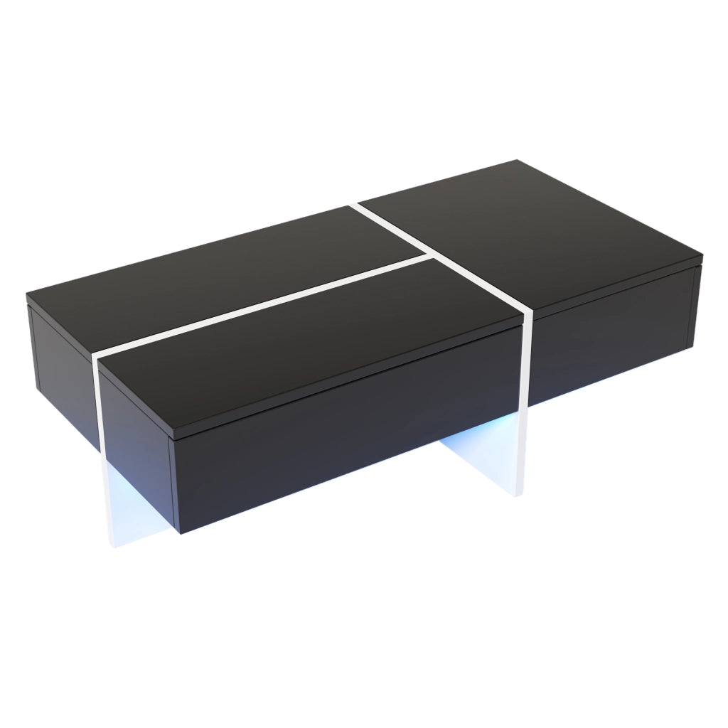 Tavolino da caff¨¨ lucido nero con LED controllato da app e 3 cassetti
