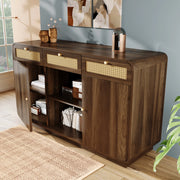 OKWISH Credenza con 3 Cassetti, 2 Ante e Ripiani Regolabili, Stile Retrò, per Soggiorno o Ingresso, 120 x 40 x 85 cm