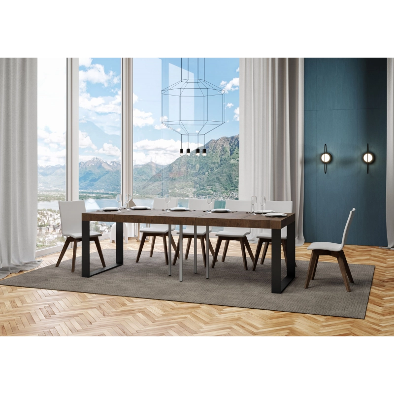 Tavolo allungabile 90x90/246 cm Tecno Premium telaio Antracite - Noce