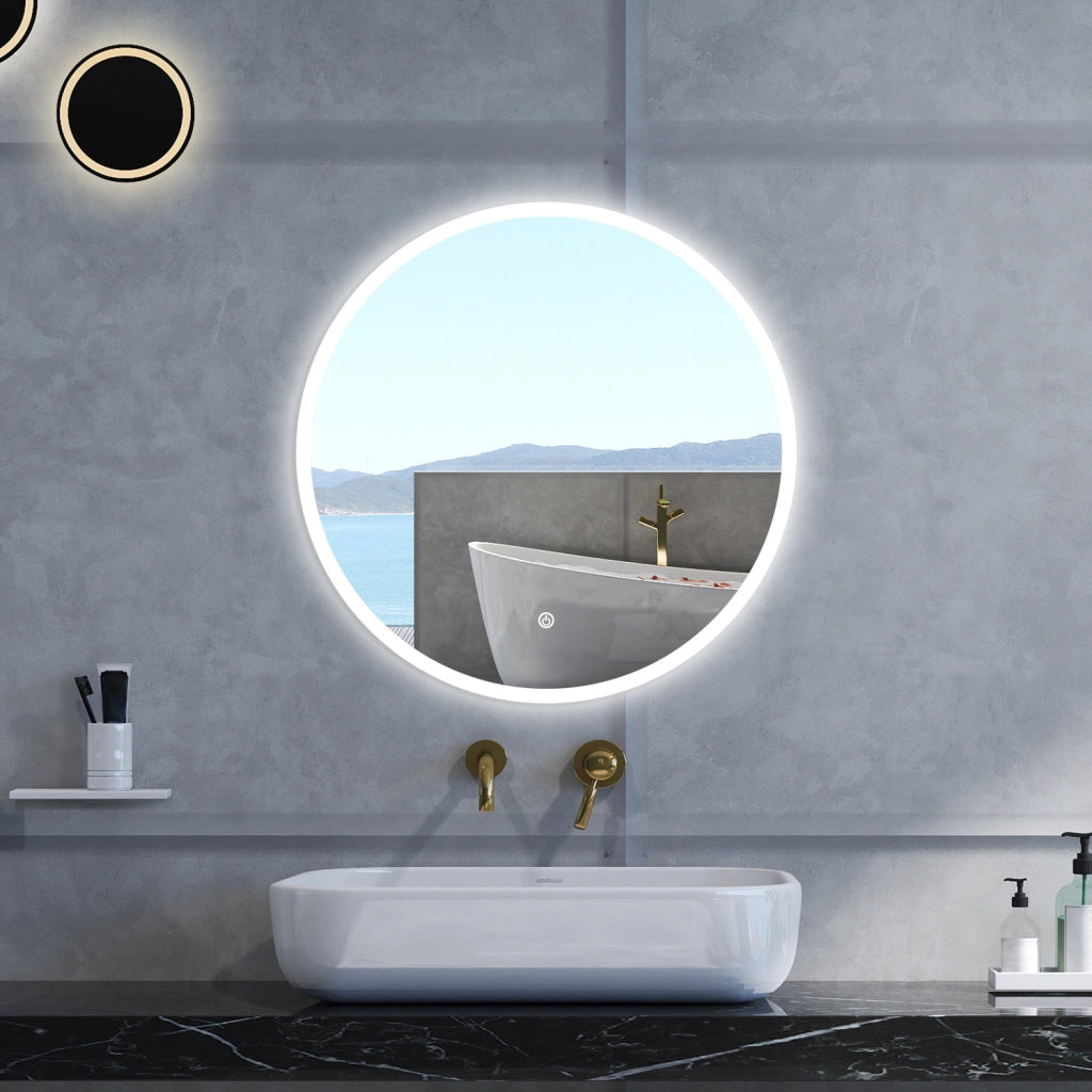 Specchio da bagno Rotondo con 60cm,3 colori,Memoria, Antifog,Regorabile,Retroilluminato,doppio interruttore,