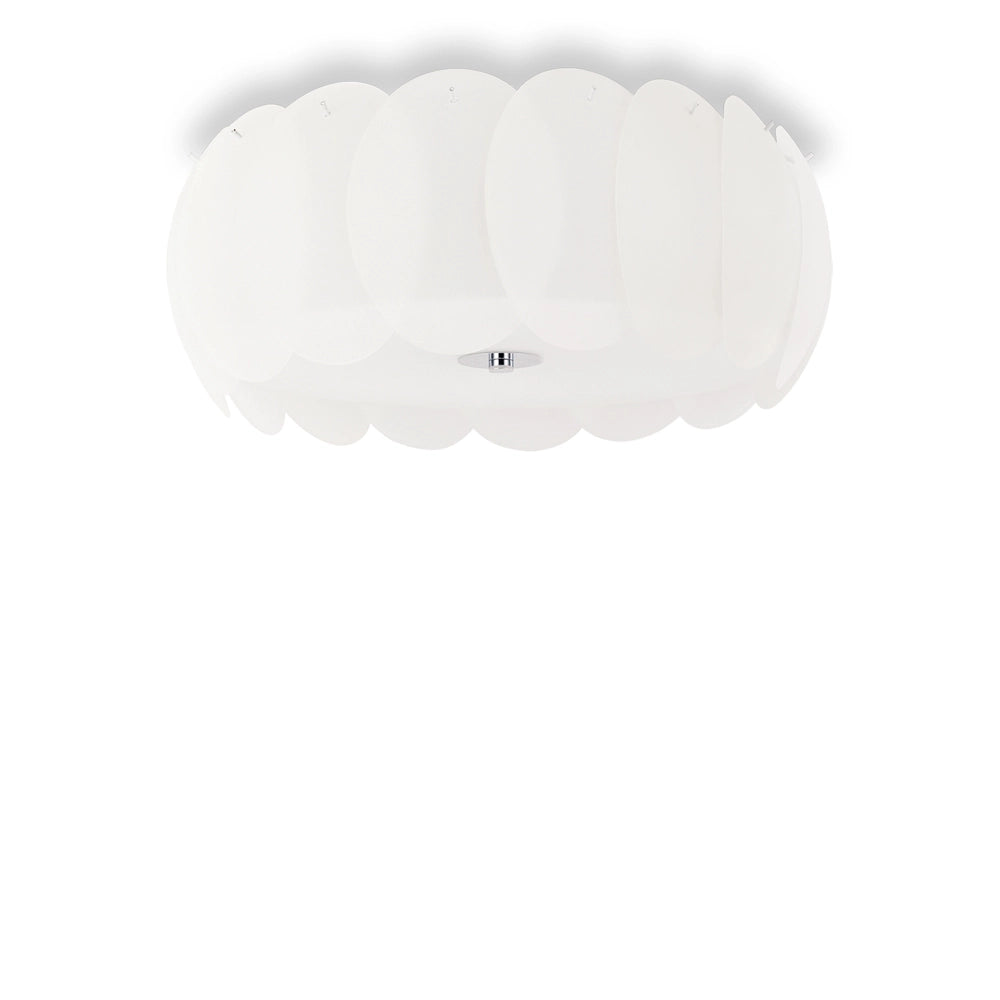Plafoniera Moderna Ovalino Vetro Bianco 8 Luci E27