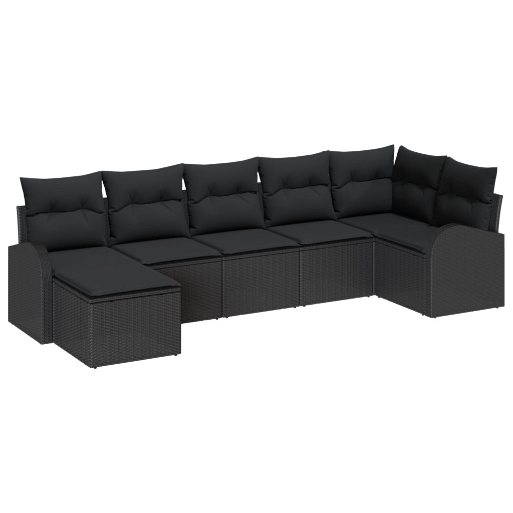 Set di Divani da Giardino vitaXL 7 Pezzi con Cuscini Rattan Nero