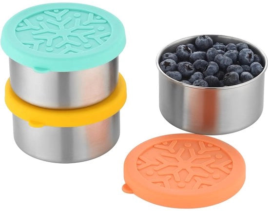 Contenitori alimentari in acciaio inossidabile con coperchi in silicone, 220 ml, confezione da 3, contenitori per pranzo e spuntini, contenitori per preparazione pasti, liberi da BPA, resistenti al congelatore e lavastoviglie
