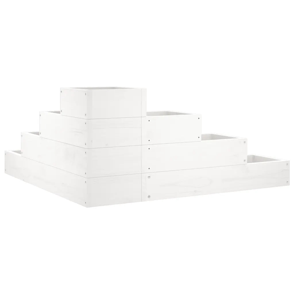Fioriera Giardino 4 Ripiani-Vaso da Esterno-Contenitore per Piante Bianca 80,5x79x36cm Massello Pino