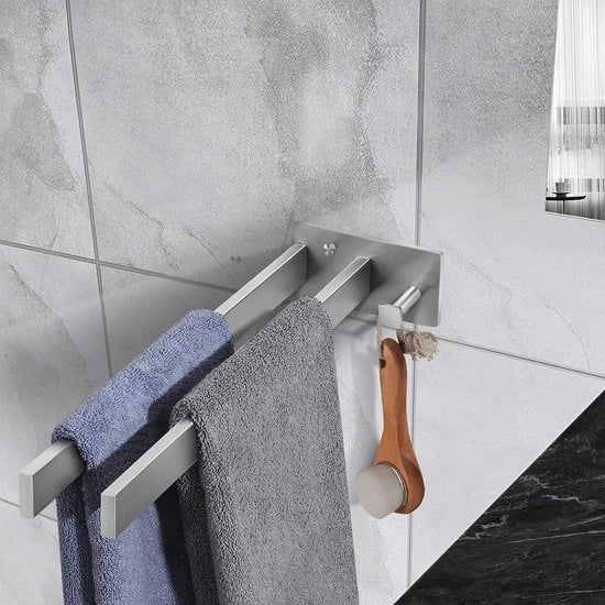 Sostegno asciugamani bagno sostegno asciugamani doppio quadrato acciaio inossidabile fissaggio alla parete asta asciugamani 39 cm argento per bagno cucina
