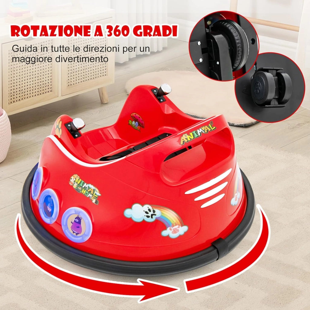 12V Autoscontro Elettrico per Bambini, Macchina Elettrica per Bambini con Design Girevole a 360° Telecomando Luci Musica, Macchina Cavalcabile per Bambini 37-96 Mesi (Rosso)