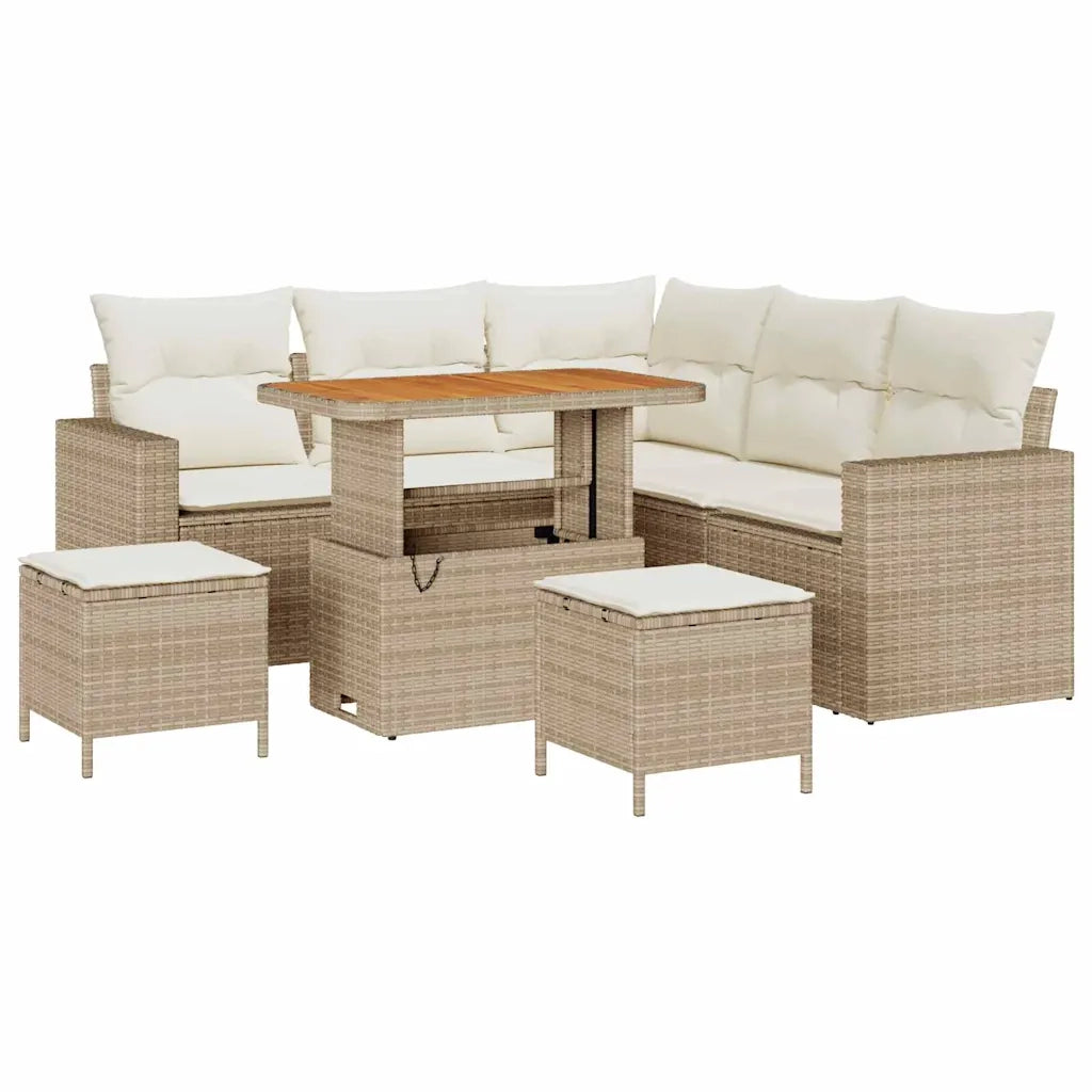 Set Divano da Giardino 9 pcs Beige e Crema polyrattan
