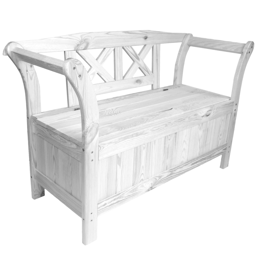 Panchina da giardino in legno KADAX con contenitore e schienale per terrazzo, 119 cm