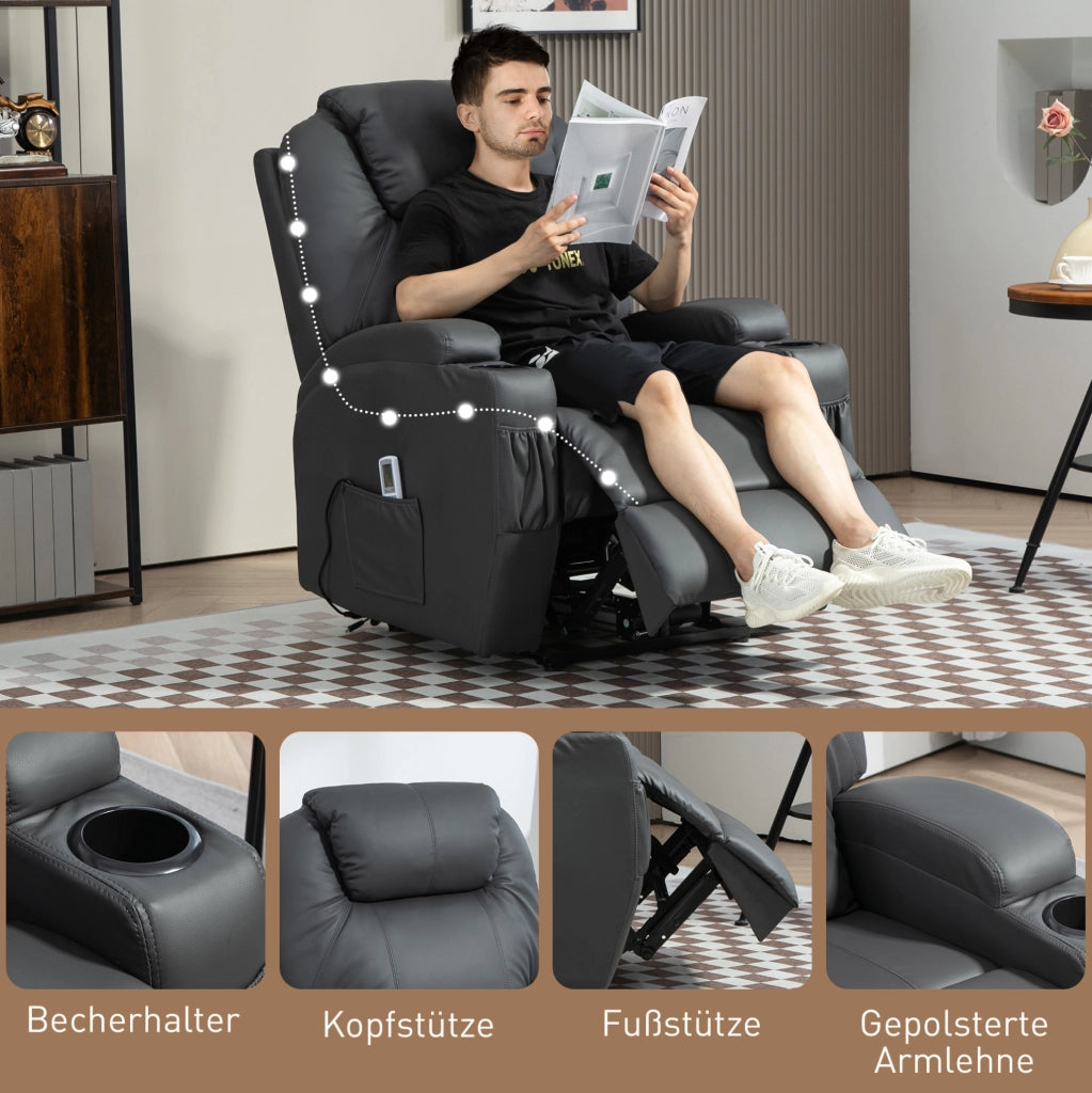 Poltrona relax massaggiante reclinabile grigio scuro